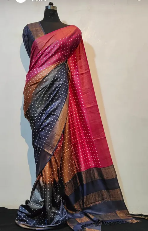 Pure Handloom Tussar Silk Saree with Hand Block & Digital Print – Silk Mark